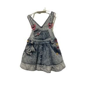 Vintage Baby Girl Toddler 4T Acid Wash Denim Overall Dress Retro Bows EUC
